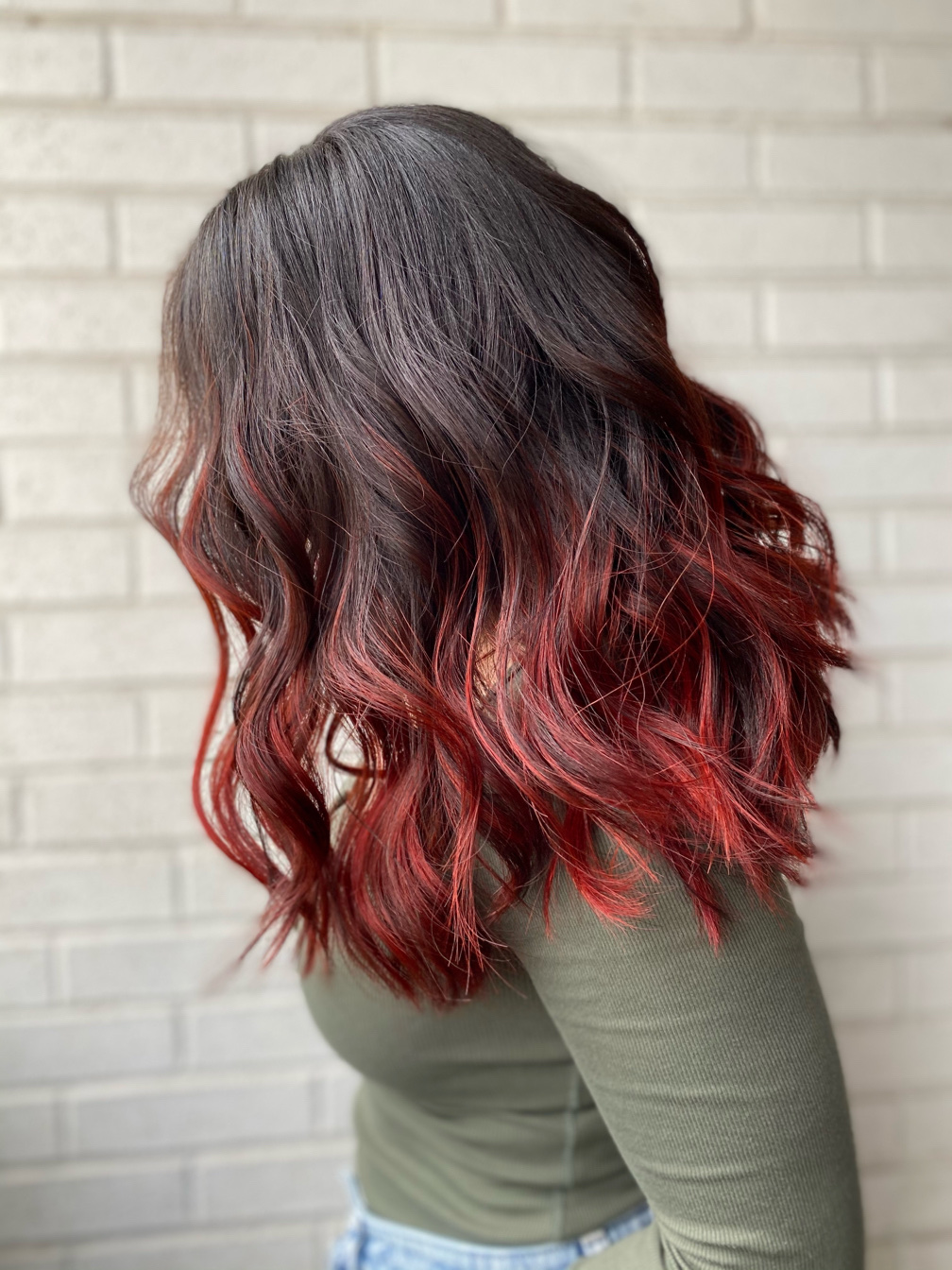 black hair with bright red tips